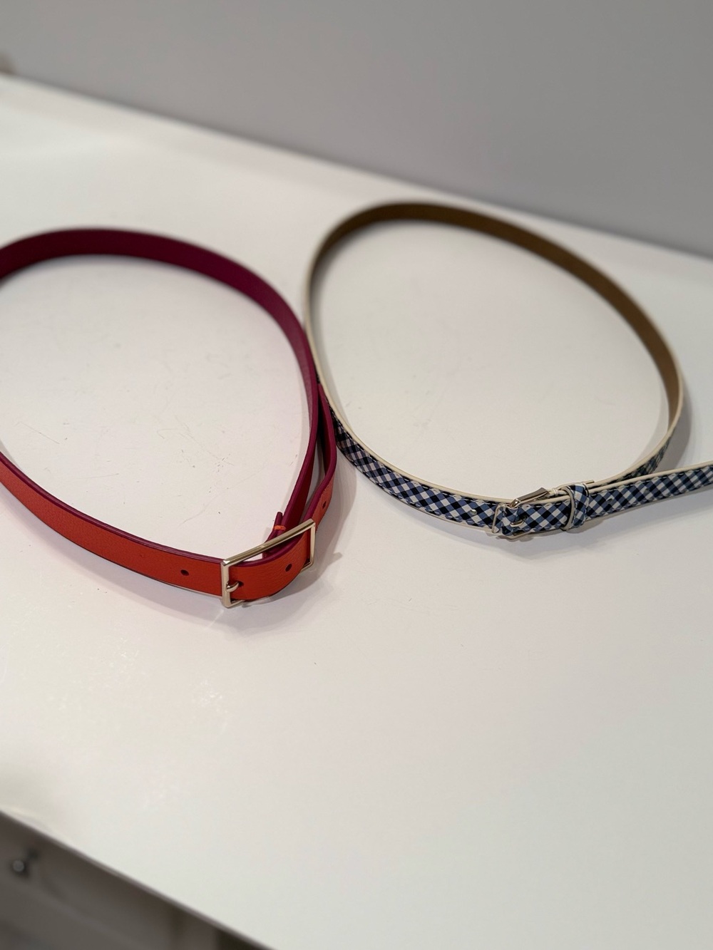 Talbots Two Women’s Fashion Belts — Orange and Navy Gingham